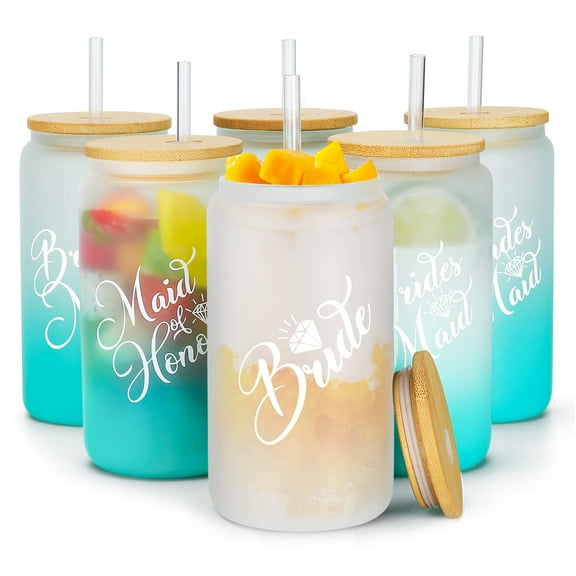 Bridesmaid Gifts,Bachelorette Party Favors,Bridesmaid Proposal Gifts,Maid of Honor Gift,Will You Be My Bridesmaid Gift,Bridesmaids Glass Tumbler Set of 6 With Straw