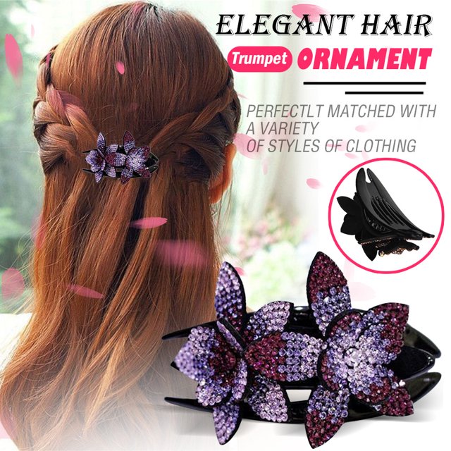 WIFKLSIIPG Pince à Cheveux en Strass Pince Flexible Double Fleur Queue d'Aronde Durable Design pour Femmes Perles de Cheveux Soins Capillaires