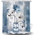 thumbnail image 3 of Rustic Farmhouse Floral Shower Curtain, Country Farm Blue Daisy Flowers Butterfly Abstract Shower Curtain Set, Navy Blue Shower Curtains Farmhouse Bathroom Accessories with 12PCS Hooks,70X75IN, 3 of 5