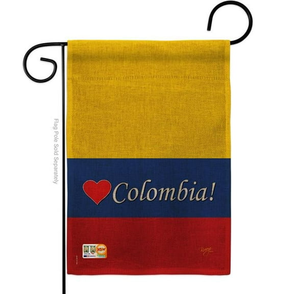Breeze Decor BD-CY-G-108161-IP-DB-D-US13-BD 13 x 18.5 in. Colombia Burlap Flags of the World Nationality Impressions Decorative Vertical Double Sided Garden Flag