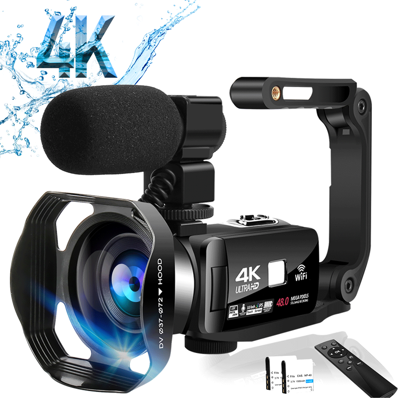 Support DIS Electronic Anti-Shake and Remote Control DV-FR485 Camcorder 3 Inch IPS Screen 48MP HD Digital Video Camera 4K Camcorder 16X Digital Zoom WiFi Camcorder Vlogging Camera