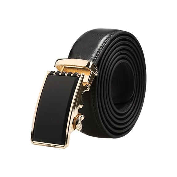 Cinturón de cuero de vestir para hombre con hebilla automática de ratchet Inspire Chic, negro y dorado, 50 3/8-53 1/8