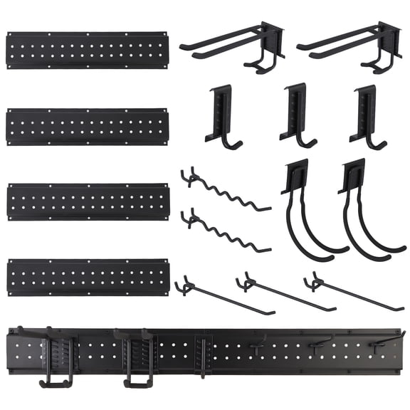 Studyset 16 PcsGarage Tool Organizer Wall Mount, Tool Storage Organization 64 in Heavy-Duty Garden Tool Storage Organization System with 12 Adjustable Hooks, Metal Garage Storage Rack for Basement