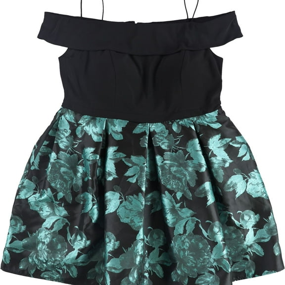 Morgan & Co. Womens Floral Fit & Flare Dress, Black, Plus Size, 16W