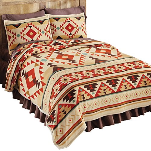 Southwest Aztec Patterned Fleece Coverlet Orange King