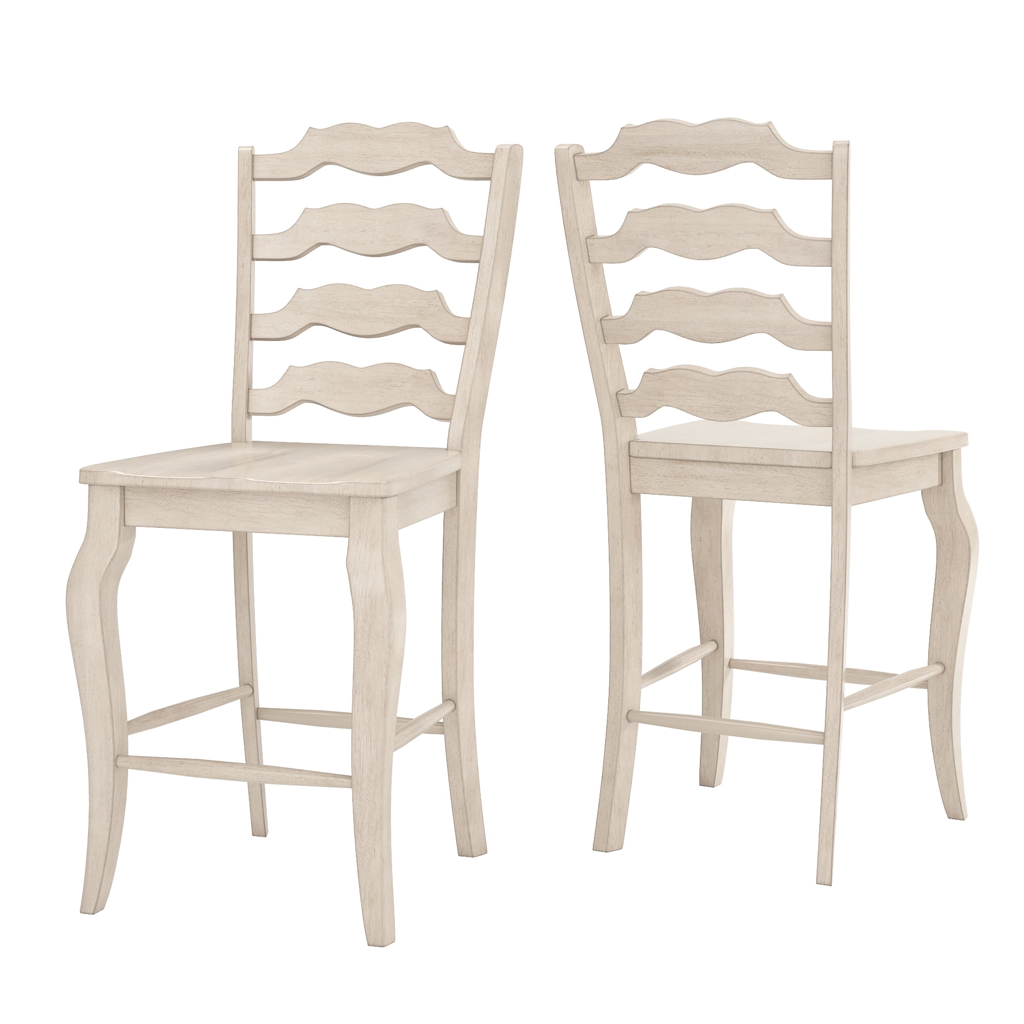 Weston Home Farmhouse Vintage French Ladder Back Solid Wood Counter Height Chair Set Of 2 Antique White Walmart Com Walmart Com