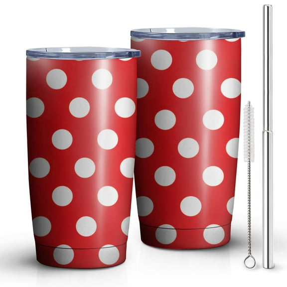 20oz Tumbler with Lid and Straw Stainless Red Dot Steel Vacuum Insulated Water Coffee Tumbler Cup, Double Wall Vacuum Insulated Travel Mug Reusable Tumblers for Ice Drinks, Hot Beverage