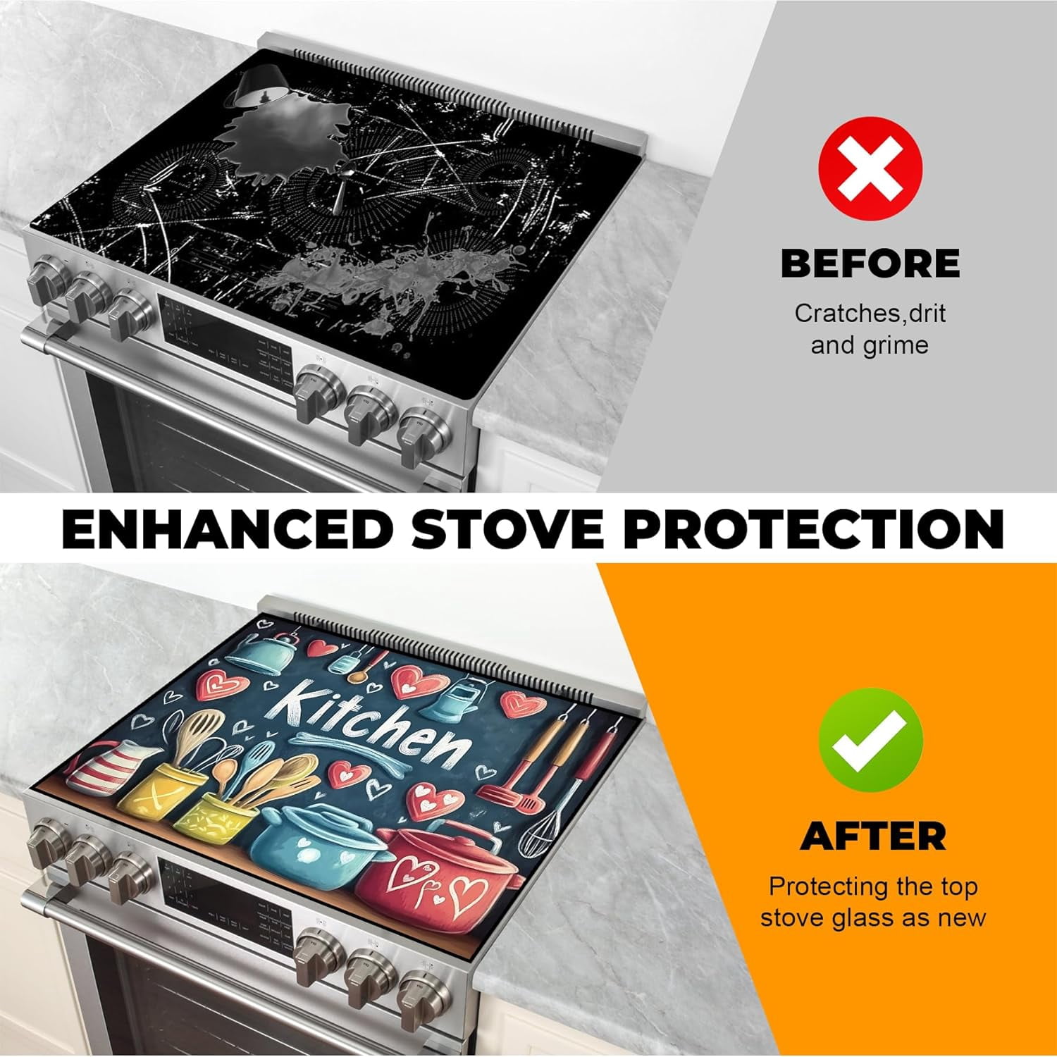 Heat-Resistant Glass Stove Top Cover with Anti-Slip Rubber Coating – Electric Stove Protector, Scratch-Resistant, Counter Space Decor Mat (Kitchen-Blue, 28.5"L x 20.5"W)