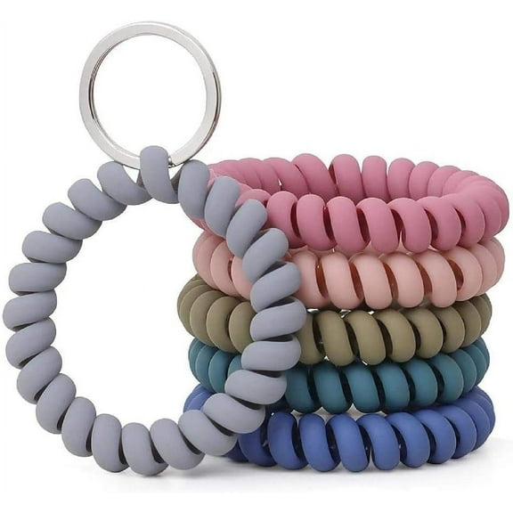 6 Pcs Flexible Stretchable Wrist Band Wristlet Keychain Plastic Spiral Spring Wrist Coil Keychain Sauna Accessories Wrist Band Keyring Chain for Office