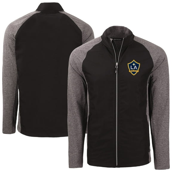 Men's-Cutter & Buck  Heather Black LA Galaxy Big & Tall Adapt Eco Knit Hybrid Recycled Full-Zip Jacket