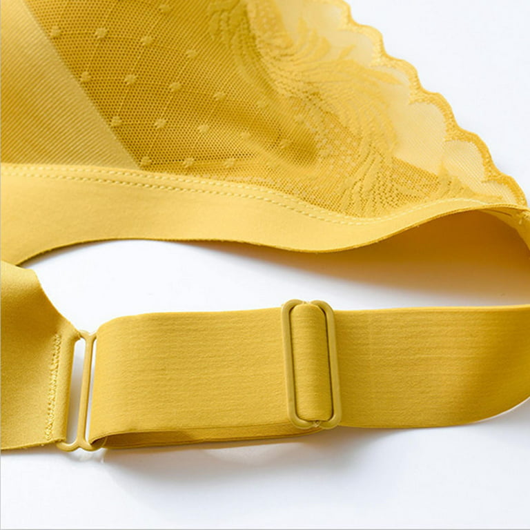 zuwimk Sports Bras For Women,Women's No Side Effects Underarm and  Back-Smoothing Comfort Wireless Lift T-Shirt Bra Yellow,XL 