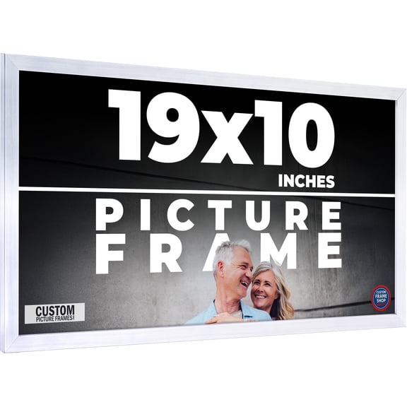 19x10 Frame Silver Stainless Steel Solid Wood Picture Frame | 0.75 Inch Moulding Width | Includes