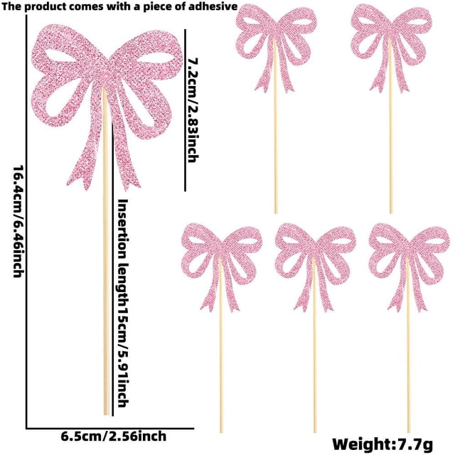 Wedding Cake Topper Bowknot Cupcake Picks Polyester Satin Ribbon Decorations for Bridal Shower Engagement Birthday Party