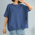 thumbnail image 5 of Uaswgudfs Women's Loose Crew Neck T-Shirt: Clean Stitch Detail Summer Top with Ultra-Soft Cotton Blend & Relaxed Fit Blue L, 5 of 5