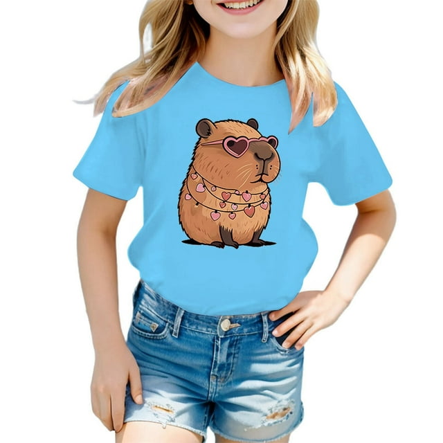 Chemises pour Tout-Petits Filles Chemise à Manches Courtes Imprimée pour Filles Col Rond Vêtements d'Été pour Filles Tenues Mignonnes pour Filles 2-4 Ans