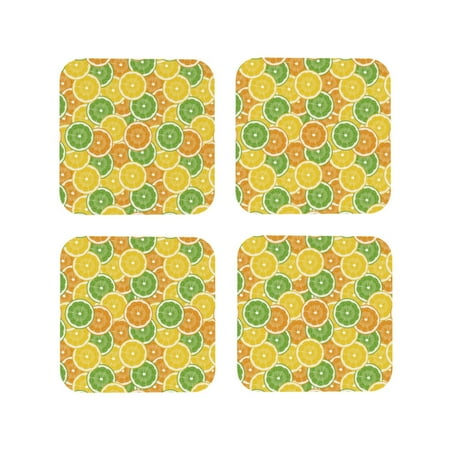 

Coasters Set of 4 - Lemon colorful print Drink Coasters for Tabletop Protection Leather Coasters for Living Room Decor and Housewarming Gift Square