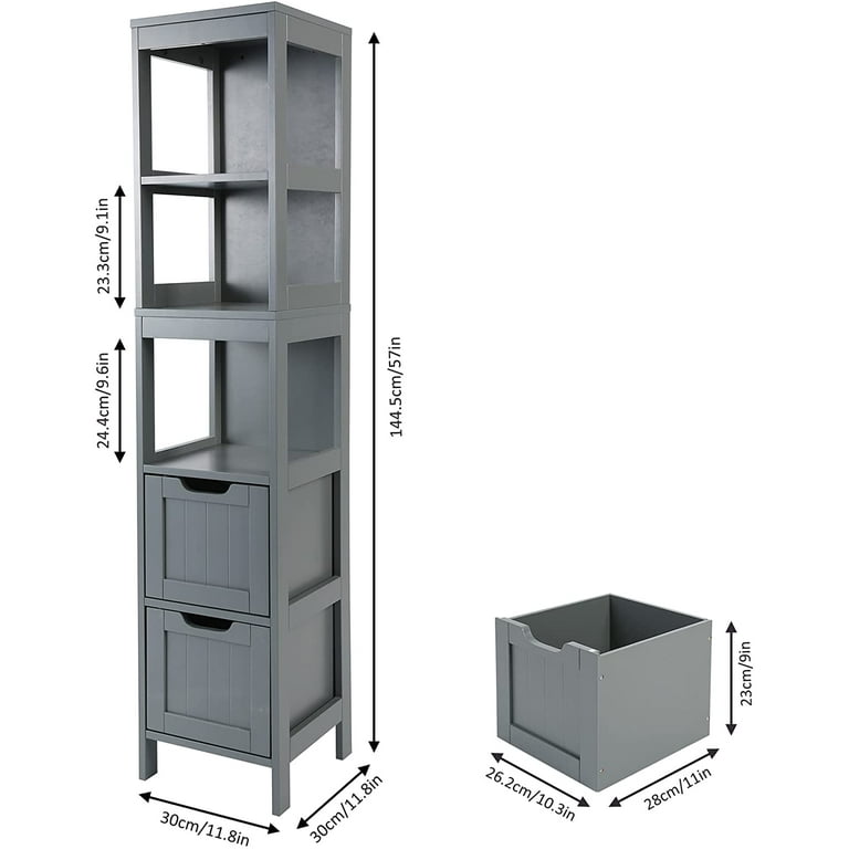 Bathroom Storage Cabinet Narrow Tall Slim Floor Cabinet with 2