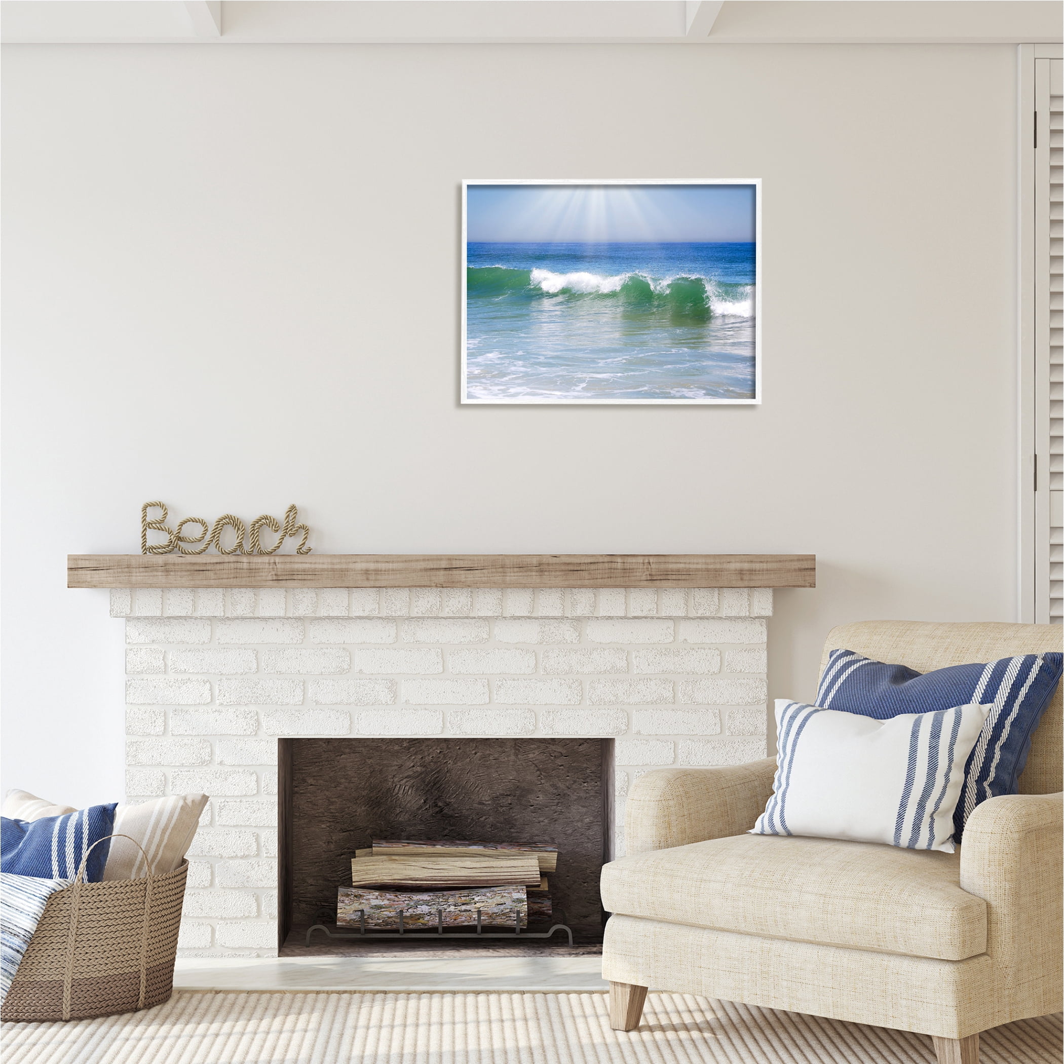 Stupell Industries Rolling Ocean Waves Photography Nature Photography White Framed Art Print Wall Art, 30 x 24