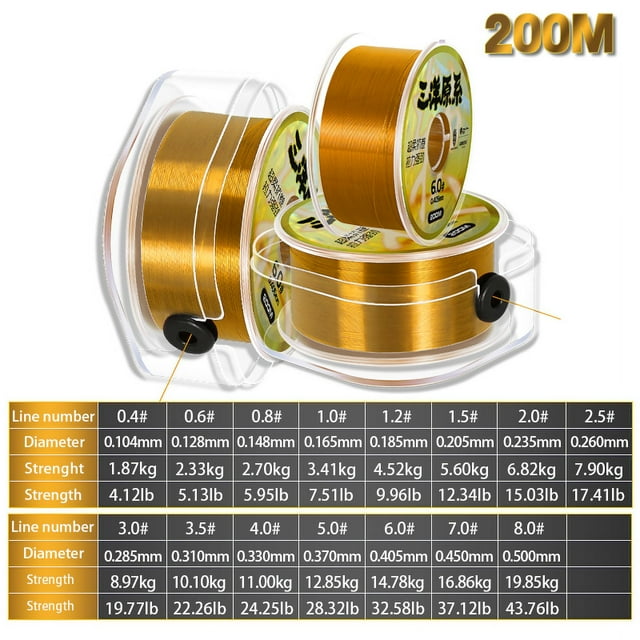 SANY 200M Japon Super Résistant Monofilament Pêche Durable Nylon Ligne de Pêche Coulée Rapide Haute Résistance à l'Abrasion 200M Or 4.0