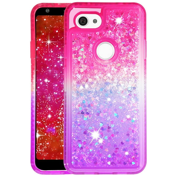 FIEWESEY For Google Pixel 3 XL Lite Phone Case Glitter Case Sparkle Glitter Flowing Liquid Quicksand with Shiny Bling Diamond Women Girls Cute Phone Case For for Google Pixel 3 XL Lite - Pink Purple
