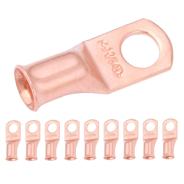 SELTERM 10 piezas 1 AWG – Perno de 3/8 pulgadas – Terminales de batería de alta resistencia, terminales de anillo, extremos de cable de batería, terminales de calibre 1, ojales de cobre desnudo UL, co