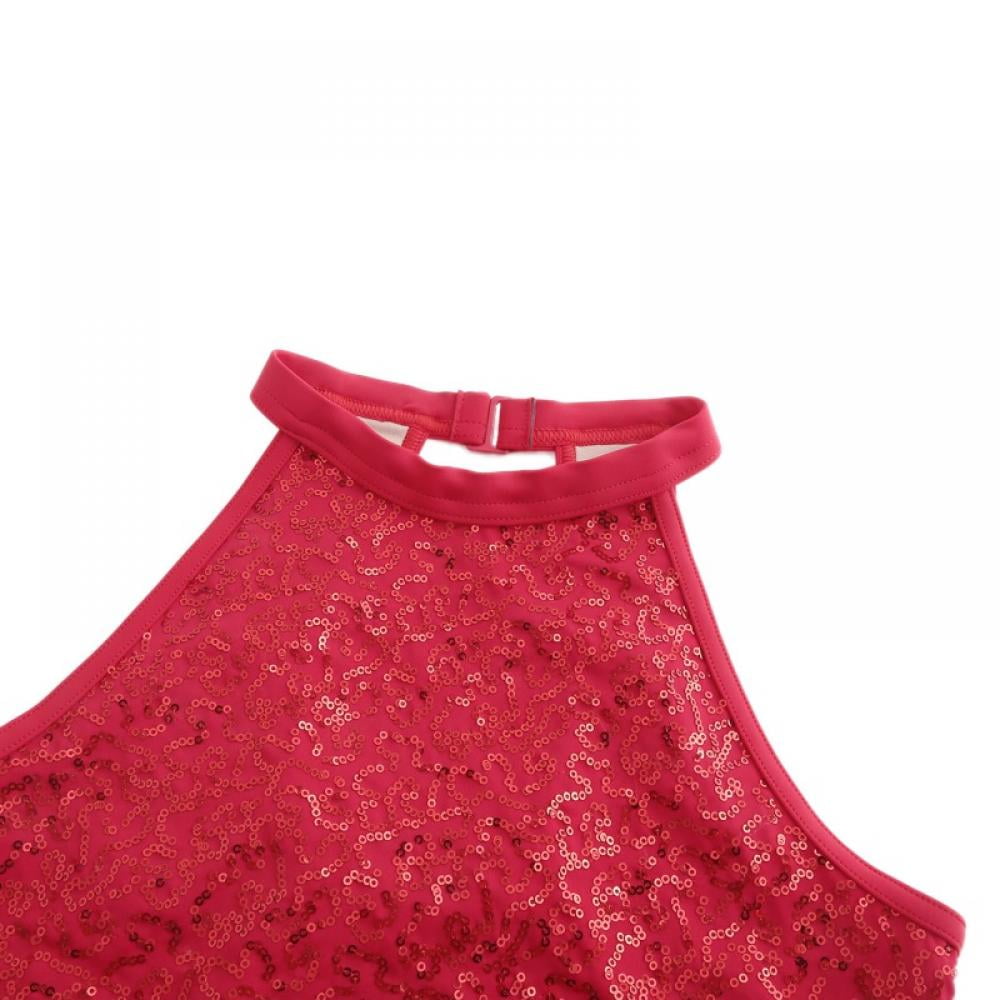 iixpin Women's Asymmetric Lyrical Ballet Dance Dress Set Outfits Floral Lace Crop Top with Mini Skirt Bottom