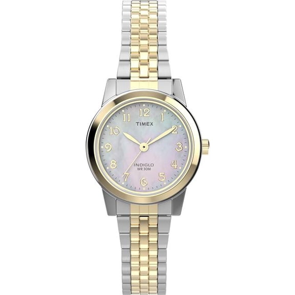 Timex Womens Main Street 25 mm Watch - Two-Tone Expansion Band, Mother of Pearl Dial & Two-Tone Case