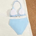 thumbnail image 6 of LPKRT Girls Halter Triangle Bikini Set Kids Two Piece Boho Solid Color Ribbed Swimsuit Outfit Lightweight Breathable Bathing Suit Blue 9-10 Years, 6 of 9