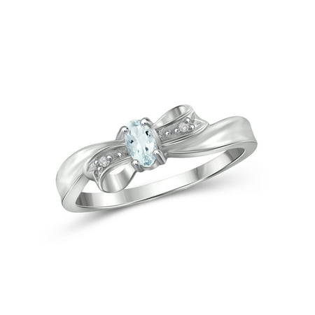 Silver Box Ring - 1/4 Carat T.G.W. Aquamarine And Accent White Diamond Sterling Silver Bow Ring