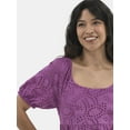 thumbnail image 4 of Time and Tru Women's Eyelet Dress with Puff Sleeves, Sizes XS-XXXL, 4 of 5