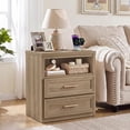 thumbnail image 4 of JOAXSWE 24" Wide Nightstand Set of 2, Farmhouse 2 Drawer Bedside Tables with Charging Station, Open Shelves and Metal Handles for Bedroom, Oak, 4 of 7