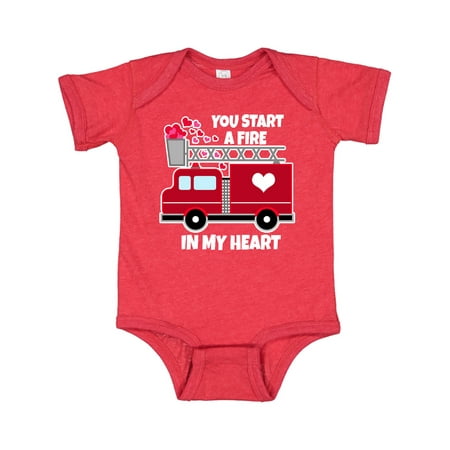 

Inktastic Valentine Fire Truck White and Pink Hearts Gift Baby Boy or Baby Girl Bodysuit