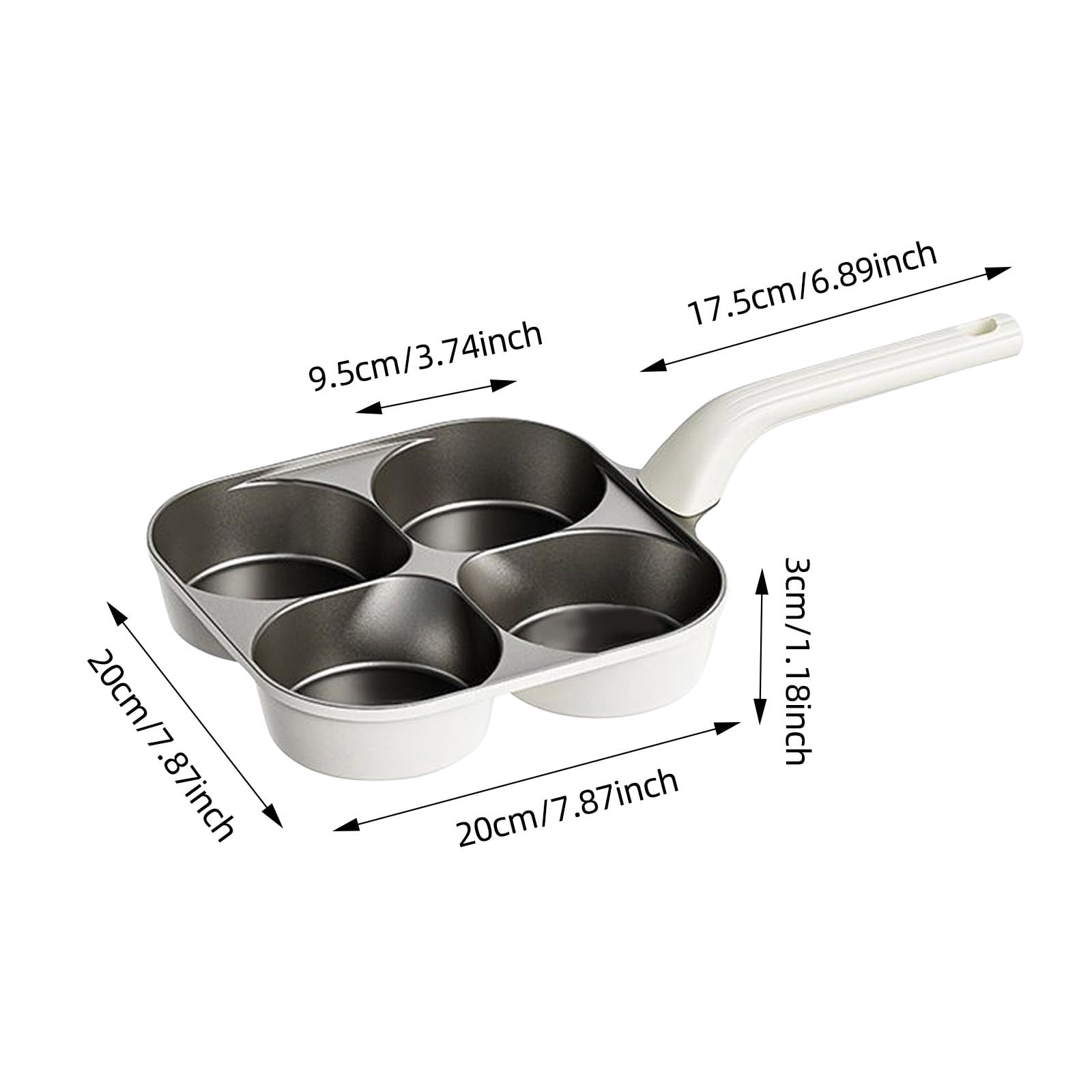 4 Cavity Non Stick Egg Frying Pan with Wooden Handle for Eggs Pancakes and Small Dishes Coating 34cm Overall Length Ideal for Kitchen Use