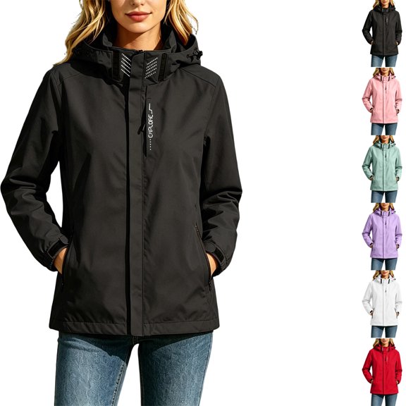 Women's Waterproof Rain Jackets Plus Size Lightweight Outdoor Windproof Jacket With Hood And Sporty Coat