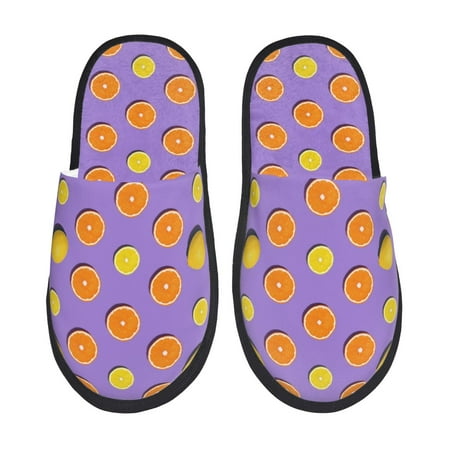 Balery Yellow Lemon And Orange Slient Indoor Furry Fleece Comfort House Shoes Soft Non-Slip Home Shoes Cotton slippers House Slippers-- Medium