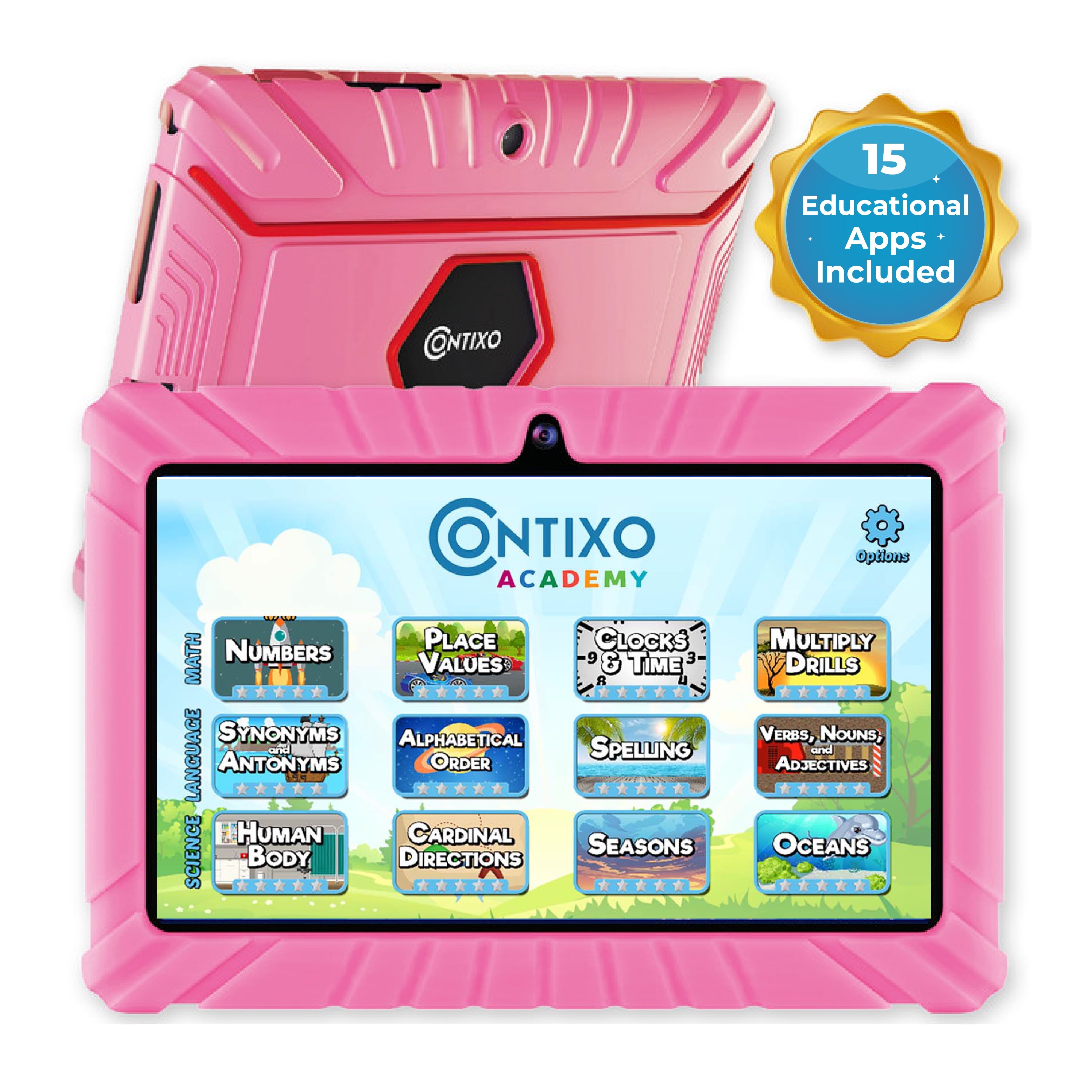 Contixo Kids Tablets 2025, Android Tablet for Kids with Parental Controls, 32GB Storage, 7", Pink