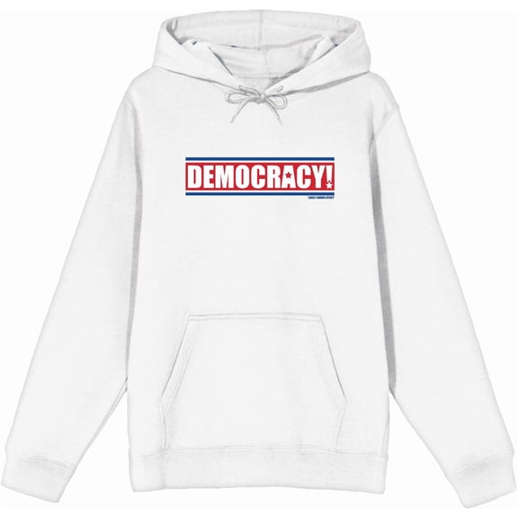 Americana Democracy Slant Text White Adult Long Sleeve Hoodie-Small
