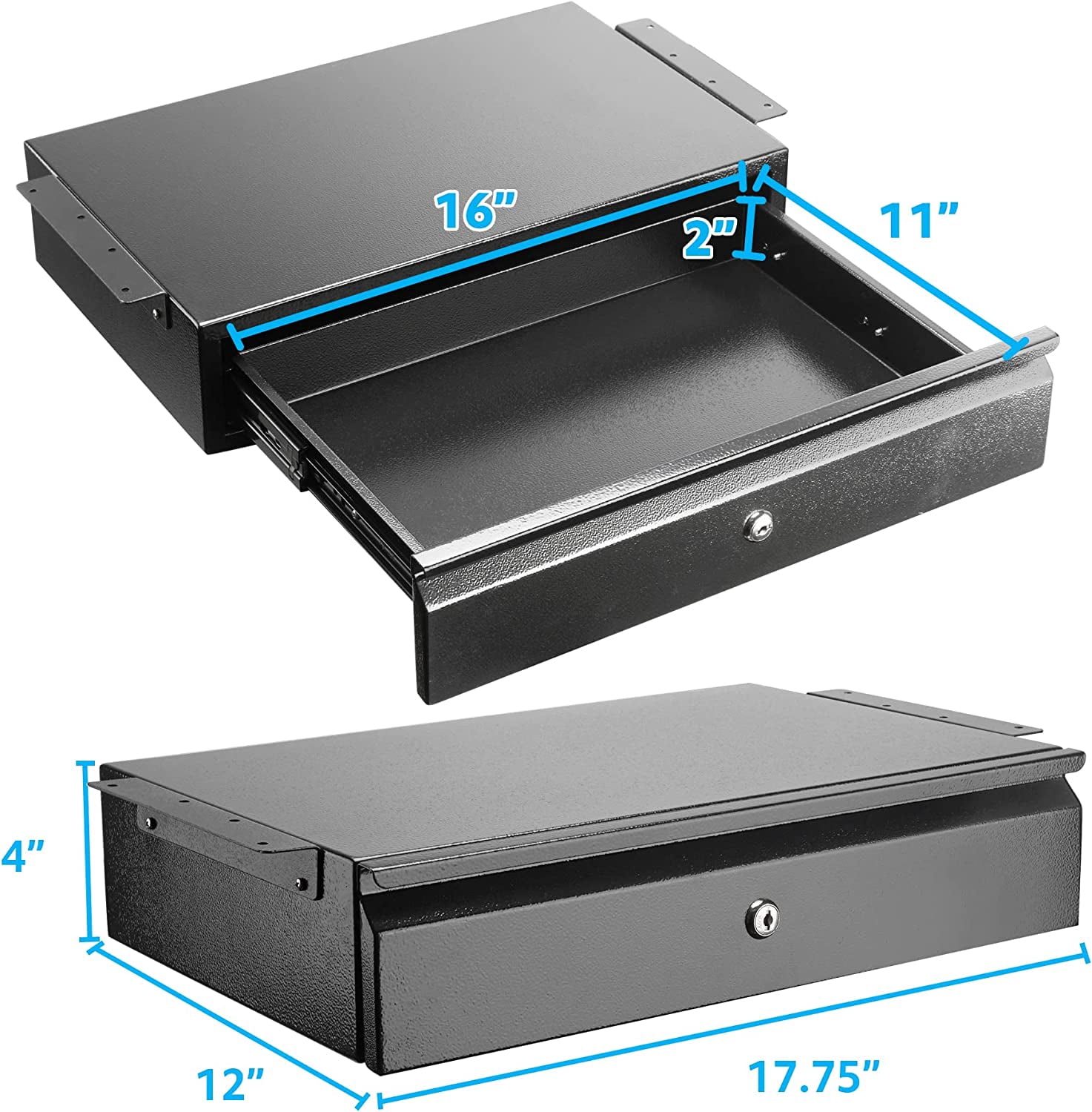 POCHAR 17.75" Steel Under Desk Drawer Slide Out with Lock - Attachable Desk Drawer - Locking Undermount Drawer Slides for Home Office