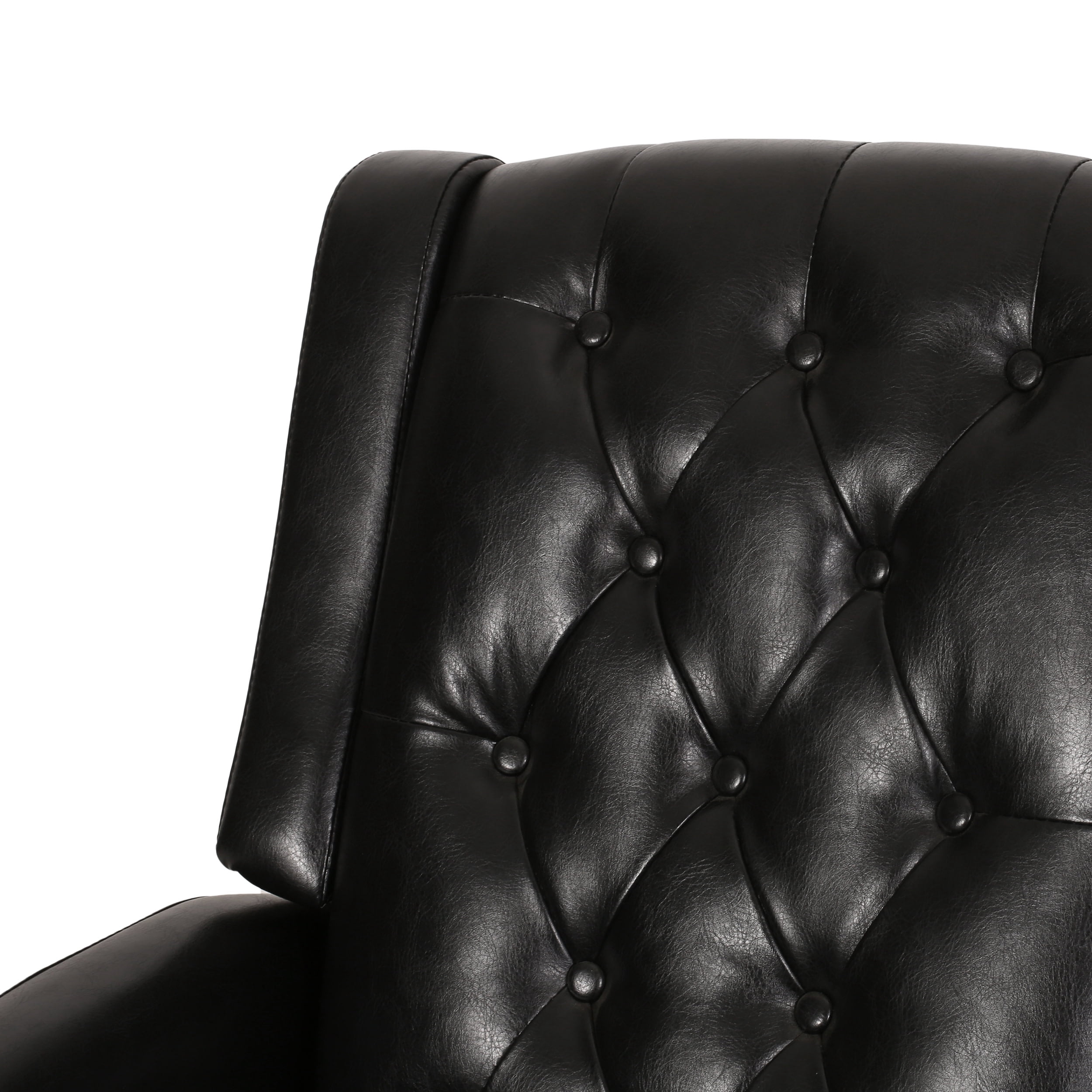 Noble House Steinaker Faux Leather Tufted Pushback Recliner, Midnight Black and Dark Brown