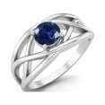 thumbnail image 2 of 0.50 Ctw Round Synthetic Blue Sapphire Crossover Shank 925 Sterling Silver Mother's Day Gift Ring, 2 of 3