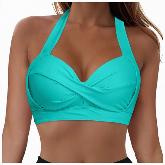 TOWED22 Women Underwire Bikini Top - Push Up Swimsuit Top Twist Front Swim Bra Retro Bathing Suit(Mint Green,XXL)
