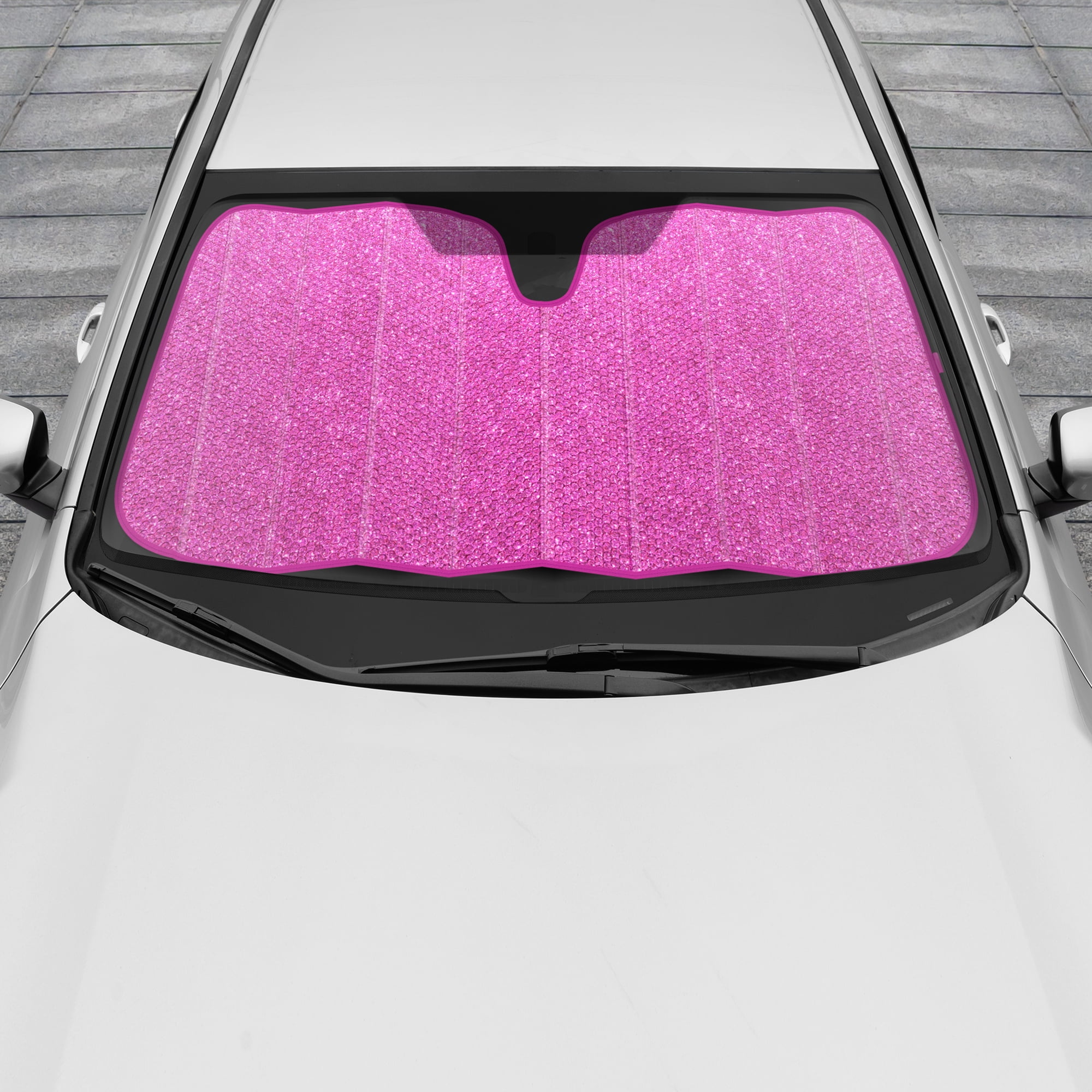 Pink Glitter Front Windshield Shade-Accordion Folding Auto