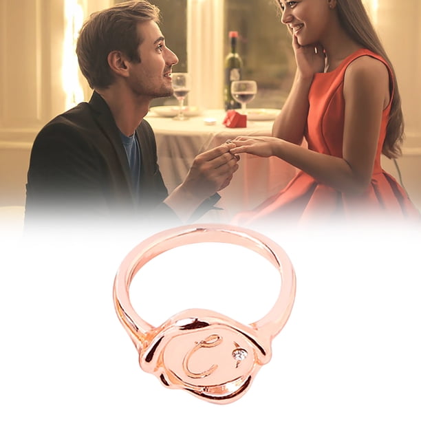 Anillos para mujer, regalos para mujer, anillo de 26 flores con letras inglesas, pulsera de diamantes de oro rosa, anillo de pareja con letras, pendientes de aleación