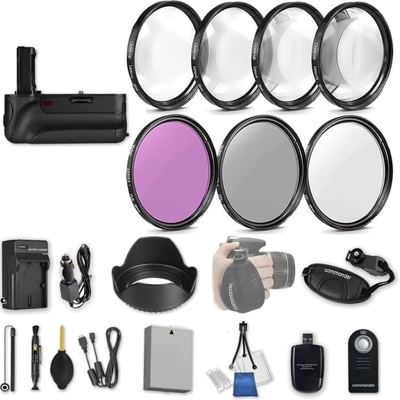 58mm 21 Pc Accessory Kit for Canon EOS Rebel T3i, T5i, 300D, 700D DSLRs with Battery Grip, UV CPL FLD Filters, 4 Piece Macro Close-Up Set, Battery, and More