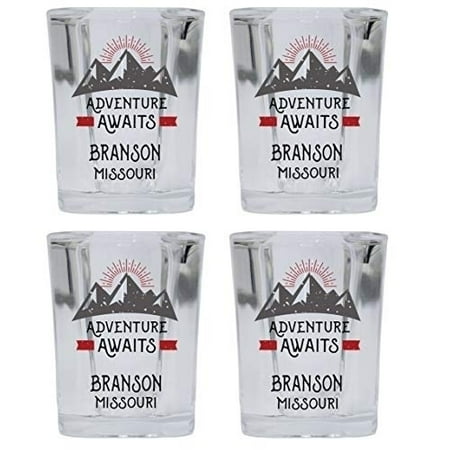 

Branson Missouri Souvenir 2 Ounce Square Base Liquor Shot Glass Adventure Awaits Design 4-Pack