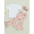 thumbnail image 4 of Genuiskids Toddler Baby Girl Easter Outfit Bunny Letter Print Short Sleeve T-Shirt Tops Flare Pants 2T 3T 4T Kids Cute Summer Clothes Set, 4 of 8