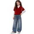thumbnail image 3 of PMVFHDE Girls High Waist Wide Leg Denim Pants Soft Stretch Jeans Comfortable Casual Trousers With Pockets For Youth Sky Blue,11-12 Years, 3 of 9