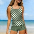 thumbnail image 5 of WAVSUF Girls Tankini Swimsuit 2 Piece Round Neck Sleeveless Polka Dots High Waist Summer Pool Swimsuit Army Green 10-12, 5 of 9