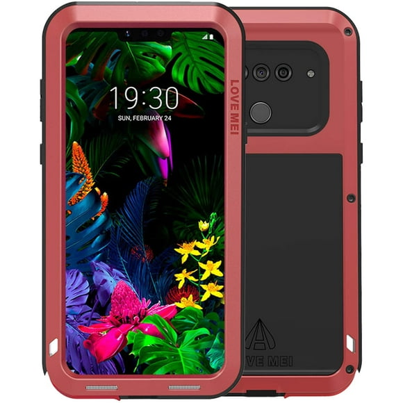 Compatible with LG G7 ThinQ Aluminum Alloy Metal Bumper Silicone Case Hybrid Military Shockproof Heavy Duty Built-in Gorilla Glass Cover Compatible with LG G7 ThinQ (Red, LG G7 ThinQ)