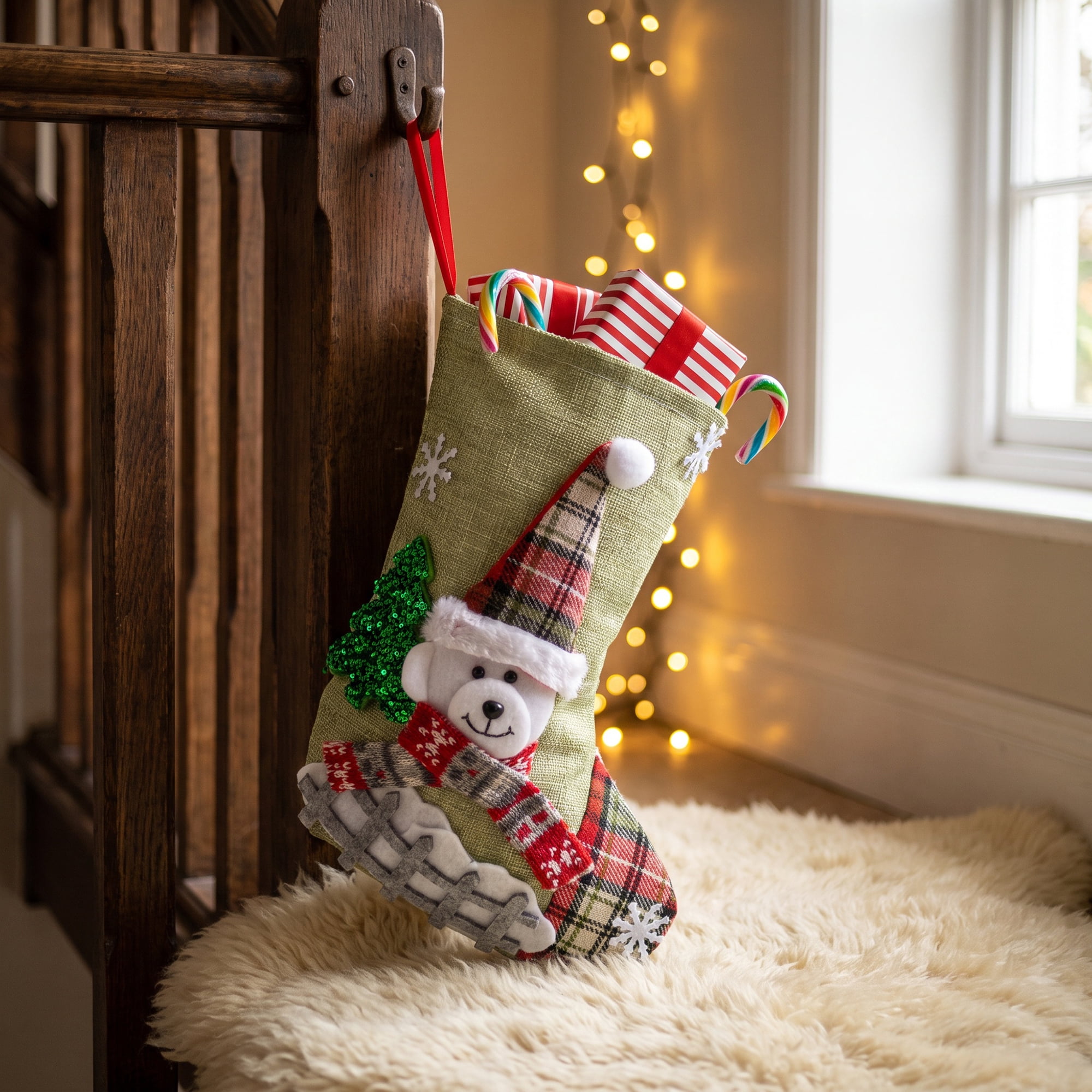 Unique Bargains Novelty Cartoon Christmas Stockings Assorted Garland Accents Green Bear 8"